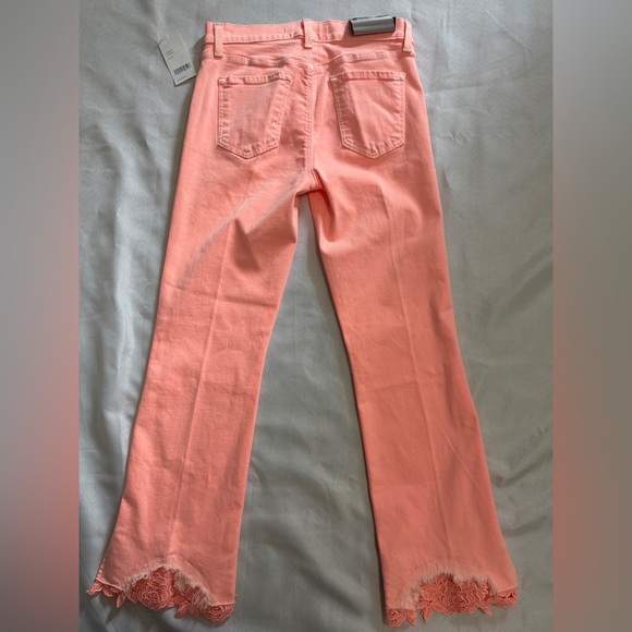 NWT J Brand Selena Raw Lace Hem Midrise Crop Boot Coronal Pink / Coral Size 26 - Picture 6 of 7